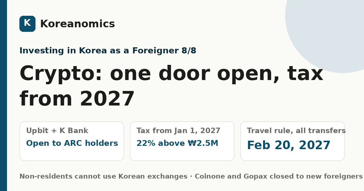 Crypto: one door open, tax from 2027 — Koreanomics