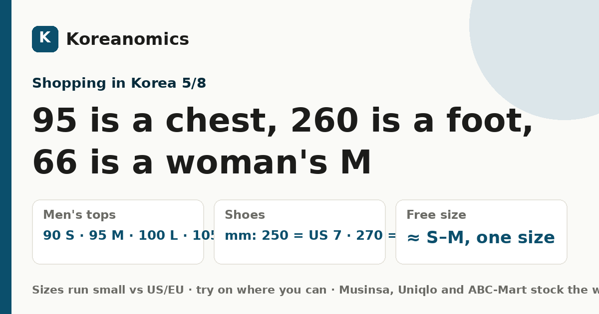 95 is a chest, 260 is a foot, 66 is a woman's M — Koreanomics